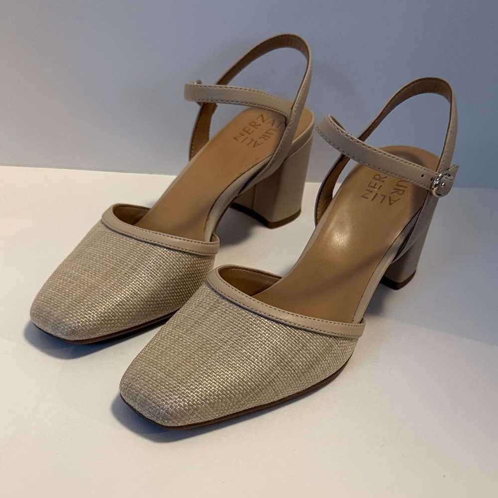 Naturalizer Beige Block Heel Covered Toe Sandals